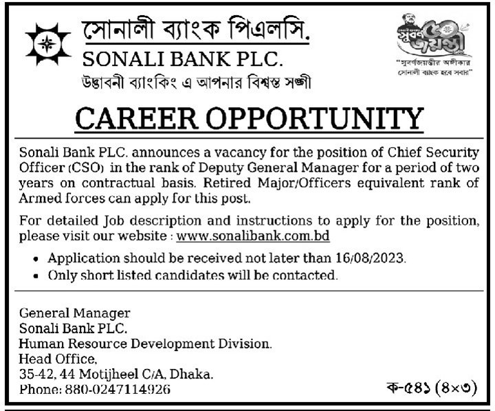 Sonali Bank Job Circular